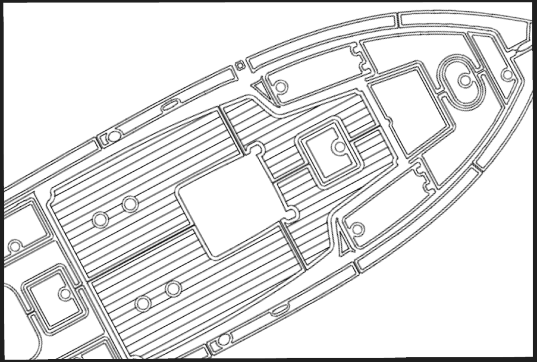 CAD layout of a scanned boat deck, drawn before any foam is cut